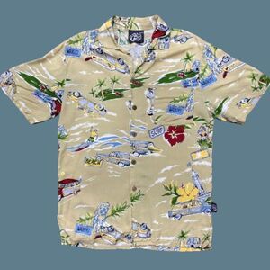 Uluwatu Casual Hawaiian Surf Beach Tan Multicolored Button Front Shirt Men's M